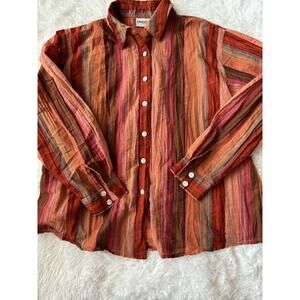 Chico’s Women’s Sz. 0 Burnt Orange Striped Design Light Blouse. Pretty, ** Flaw*
